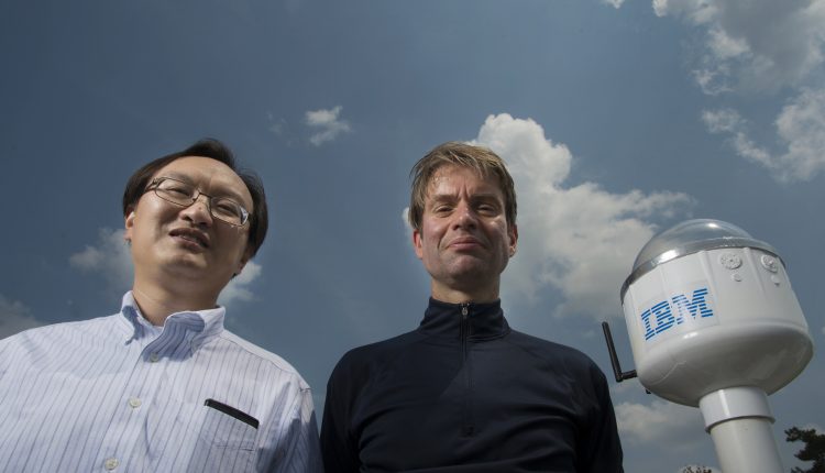 Siyuan Lu (left) and Hendrik Hamann (right) are members of the Physical Analytics team at IBM Research working on improving the accuracy of solar forecasting by using machine learning and Big Data analytics. (Jon Simon/Feature Photo Service for IBM)