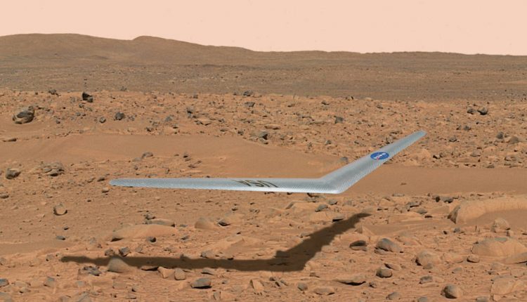 This illustration shows what a Prandtl-m might look like flying above the surface of Mars. Credits: NASA Illustration / Dennis Calaba