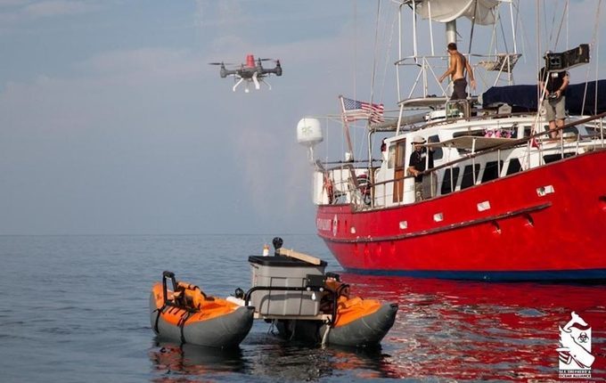 Snotbot drone being tested with 3D-printed whale blowhole called the Snotshot. (Image via Snotbot Kickstarter)