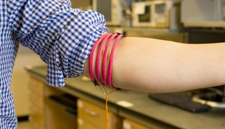 Prototype of the magnetic field human body communication. (Image credit: Jacobs School of Engineering, UC San Diego)