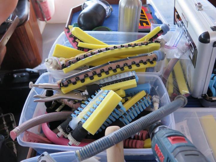 The team devised a modular design that allowed for easy in-field replacement and repairs -- and brought plenty of extra gripper components. (Image Credit: Kevin Galloway, Wyss Institute,Harvard University)