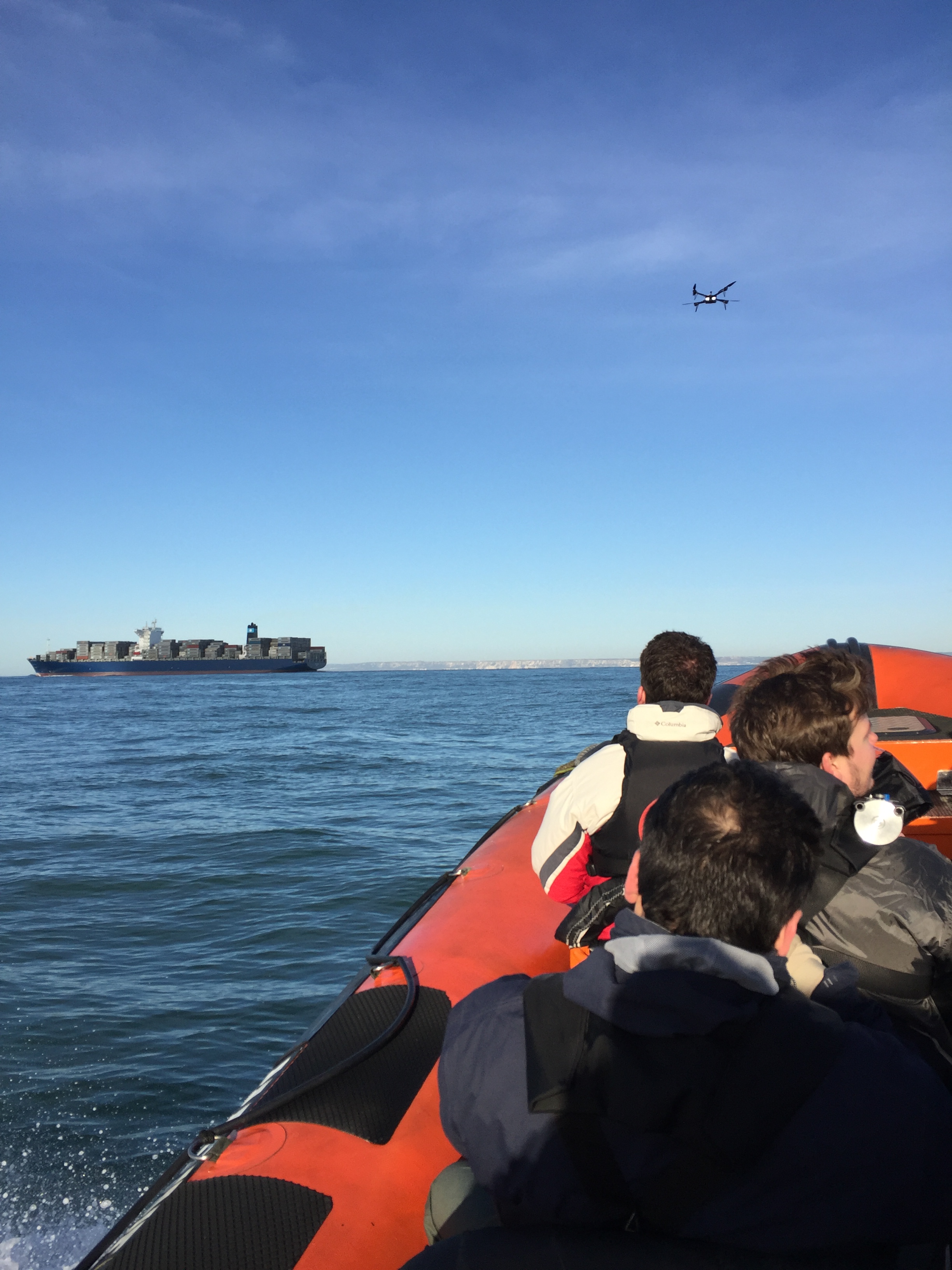 Richard Gill landing the drone on Shakespeare Beach in Dover. (Image via Ocuair)