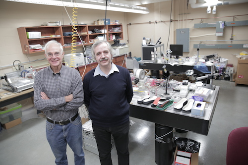 Tom Krupenkin and J. Ashley Taylor show off their prototypes. (Image via UW-M)