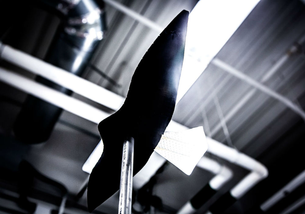Model of an airplane wing that changes its shape using materials that react to electrical current. (Image Credit: Joseph Xu, Michigan Engineering Communications & Marketing)