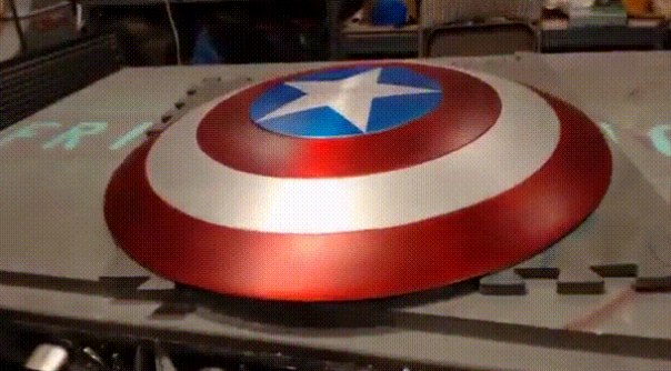 Hacker made a functional Captain America electrimagnet shield. (Image via The Hacksmith)