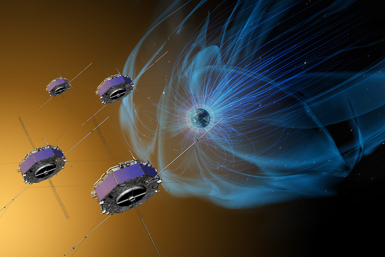 The four MMS spacecraft. (image Credit: NASA/Goddard/Conceptual Image Lab)