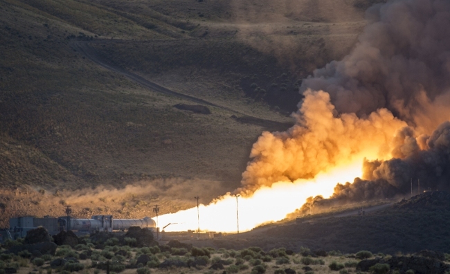 The second and final qualification motor (QM-2) test for the Space Launch System's (SLS) booster is seen here. (Image Credit: NASA)