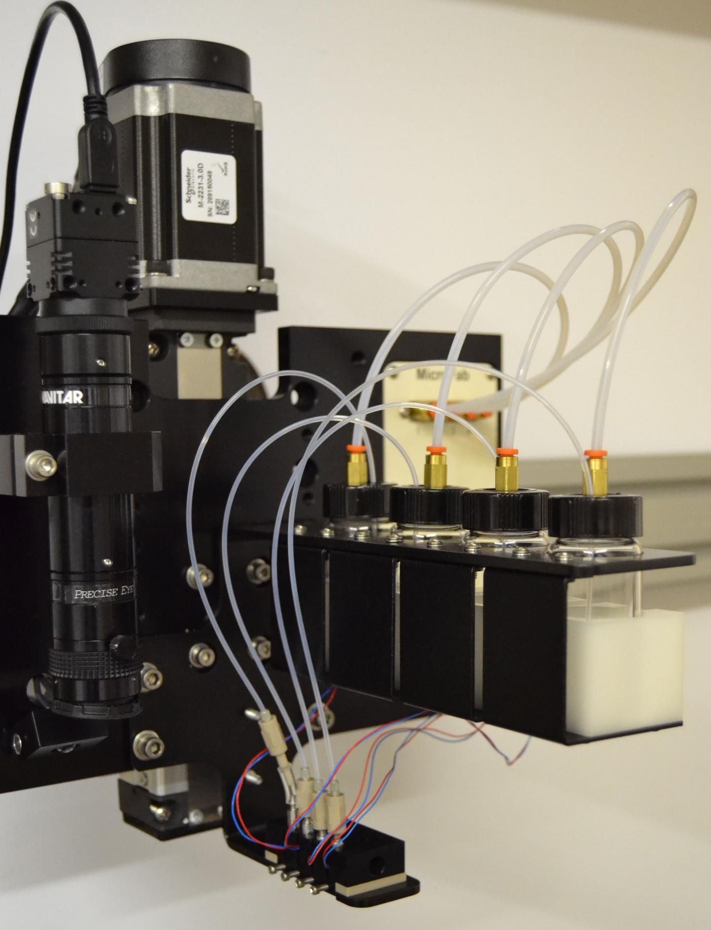 This photograph shows inkjet bioprinting for heterocellular tissue models. (Image Credit: Ozbolat Lab at Penn State)