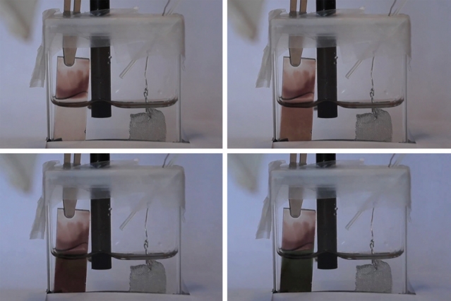 Researchers at MIT have developed a new way of making windows that can switch from transparent to opaque using electrochromic materials. Once the glass is switched from clear to dark, or vice versa, the new system requires little to no power to maintain its new state; unlike other materials, it only needs electricity when it’s time to switch back again. (Image Credit: Khalid Abdulaziz Kaabi and Dennis Sheberla