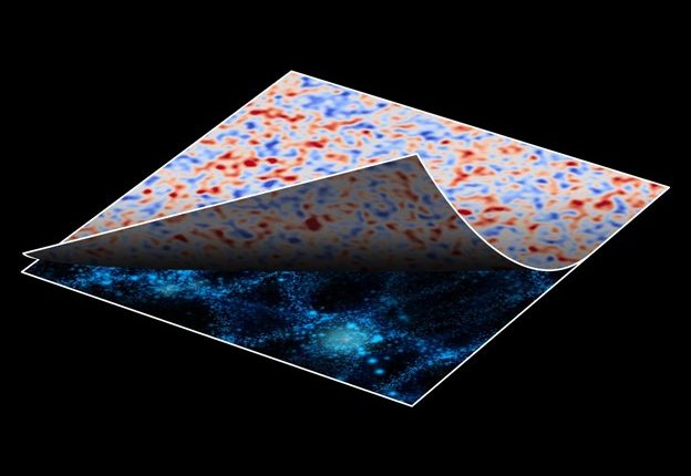 Artist's visualization of this research. Using AI driven data analysis to peel back the noise and find the actual shape of the Universe. Credit: The Institute of Statistical Mathematics