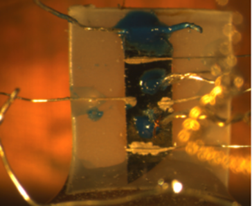 IRON-BASED SUPERCONDUCTOR MATERIAL, BA1−XKXFE2AS2, IS MOUNTED FOR EXPERIMENTAL MEASUREMENTS. CREDIT: VADIM GRINENKO, FEDERICO CAGLIERIS