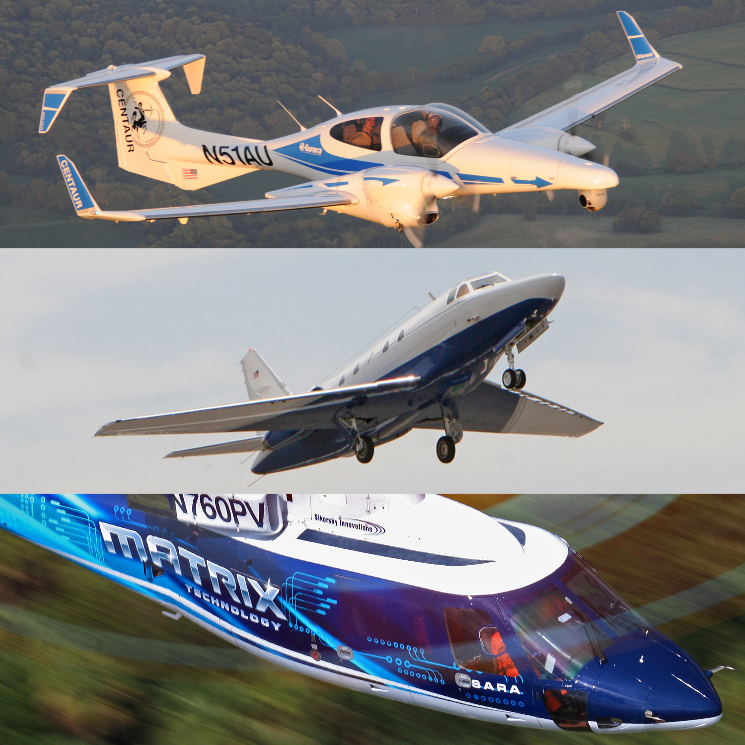 DARPA’s Aircrew Labor In-Cockpit Automation System (ALIAS) program envisions a tailorable, drop‐in, removable kit that would enable the addition of high levels of automation into existing aircraft to enable operation with reduced onboard crew. In an important step toward that goal, DARPA has awarded prime contracts for Phase 1 of ALIAS to the following companies: Aurora Flight Sciences Corporation (top), Lockheed Martin Corporation (middle) and Sikorsky Aircraft Corporation (bottom). The photos show the aircraft that each performer plans to use to test its respective technologies in Phase 1. 