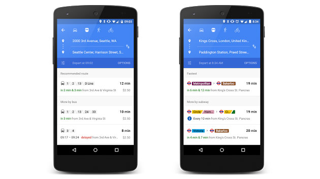 Google Maps transit feature update